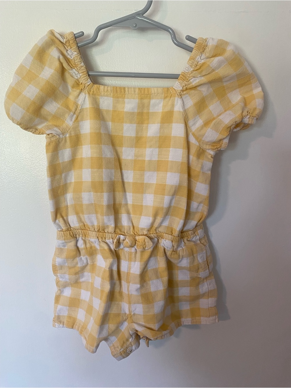 Cat & Jack Yellow and White Gingham Puff Sleeve Romper